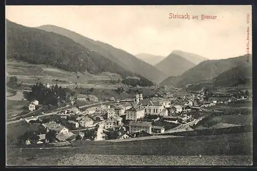 AK Steinach am Brenner, Gesamtansicht mit Bergpanorama aus der Vogelschau