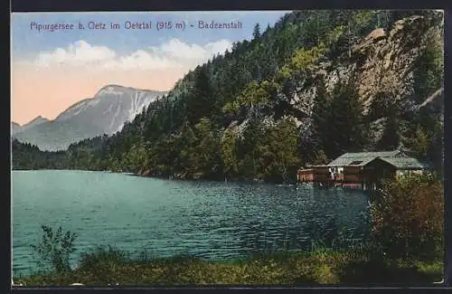 AK Oetz i. Oetztal, Pipurgersee, Partie mit Badeanstalt