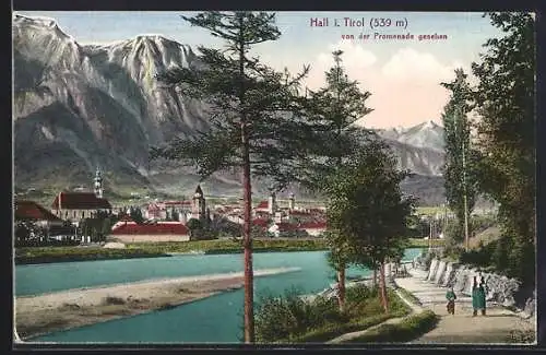 AK Hall in Tirol, Ortsansicht von der Promenade aus