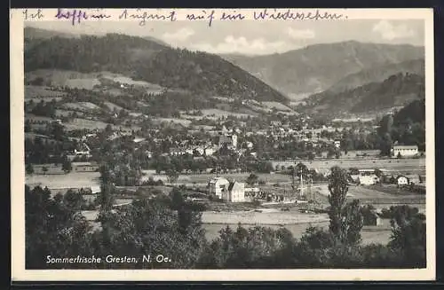 AK Gresten /N. Oe., Gesamtansicht mit Bergpanorama