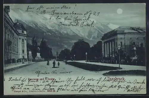 Mondschein-AK Innsbruck, Rennweg und Theater