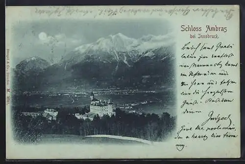 Mondschein-AK Innsbruck, Schloss Ambras