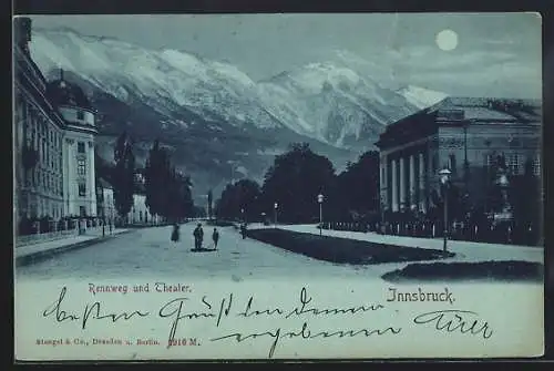 Mondschein-AK Innsbruck, Rennweg und Theater