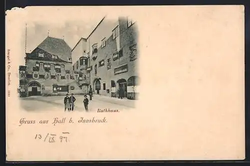 AK Hall b. Innsbruck, Rathaus mit Strassenpartie