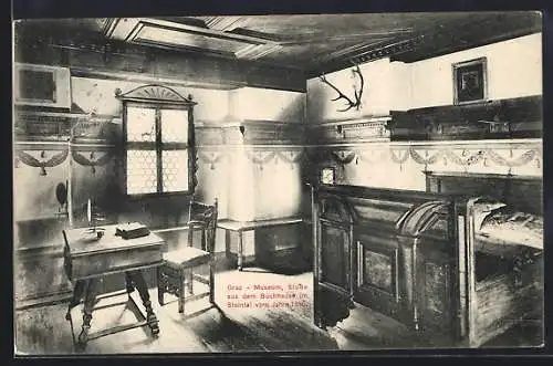 AK Graz, Museum, Stube aus dem Buchhause im Steintal