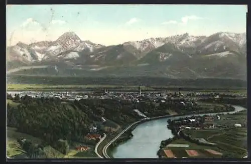 AK Villach, Teilansicht mit Karawanken