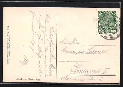 AK Villach, Teilansicht mit Karawanken