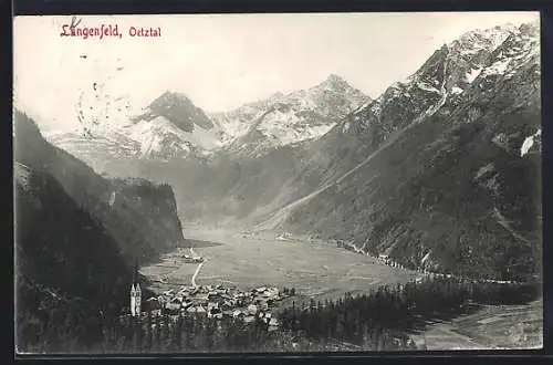 AK Längenfeld, Talpanorama mit Bergen