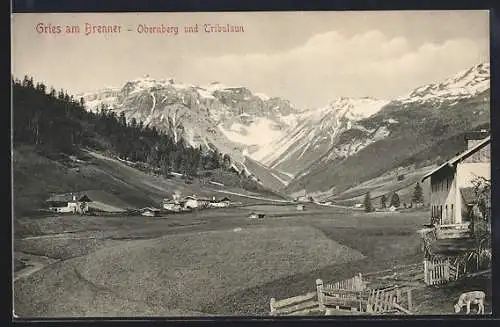 AK Gries am Brenner, Teilansicht mit Obernberg und Tribulaun