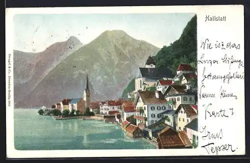 AK Hallstatt, Uferpartie mit Kirche