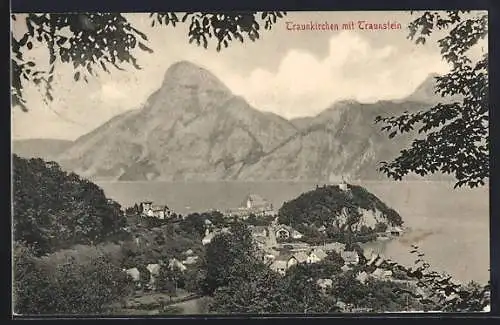 AK Traunkirchen, Teilansicht mit Traunstein