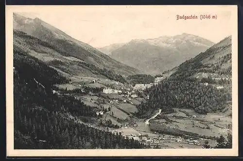 AK Badgastein, Panorama mit Bergen