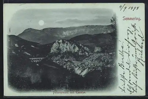 Mondschein-AK Semmering, Polleroswand und Raxalpe
