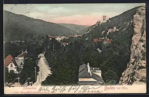 AK Baden bei Wien, Strassenpartie im Helenentahal mit Burg