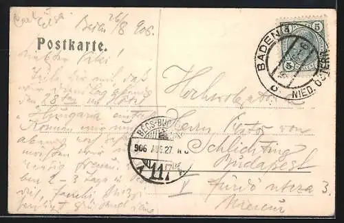 AK Baden bei Wien, Strassenpartie im Helenentahal mit Burg