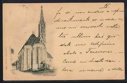 AK Strassengel, Kirche mit Strassenpartie