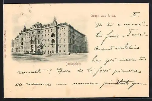 AK Graz, Justizpalais mit Strassenpartie