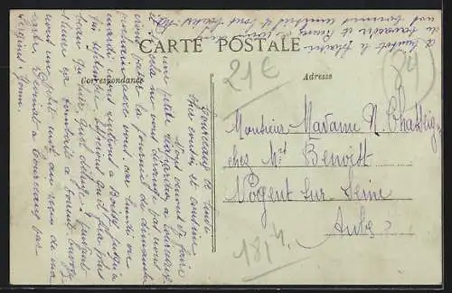 AK Courceaux, L`Église avec voiture et villageois devant l`entrée