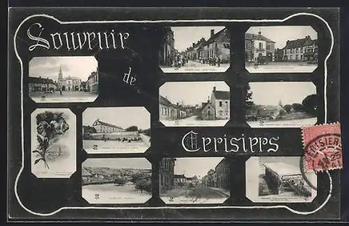 AK Cerisiers, Souvenir de Cerisiers avec vues multiples du village
