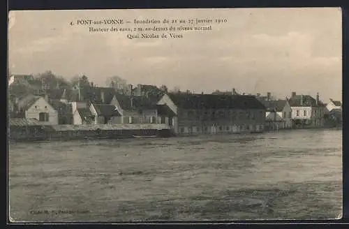 AK Pont-sur-Yonne, Inondation du 21 au 27 janvier 1910, Quai Nicolas de Vères