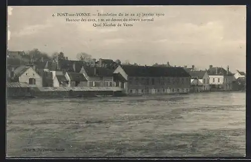 AK Pont-sur-Yonne, Inondation du 21 au 27 janvier 1910 Quai Nicolas de Vères