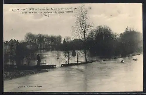 AK Pont-sur-Yonne, Inondation de janvier 1910, L`Étang sous les eaux