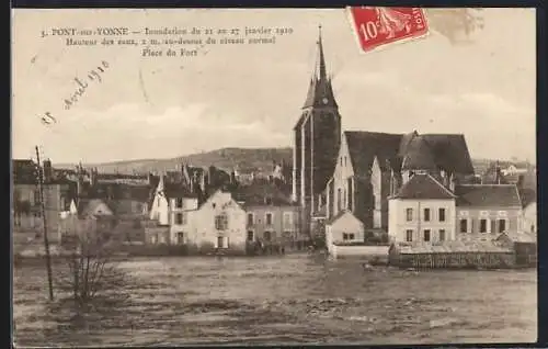 AK Pont-sur-Yonne, Inondation du 21 au 27 janvier 1910, Place du Fort