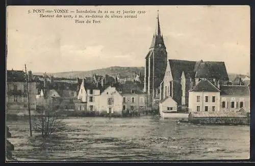 AK Pont-sur-Yonne, Inondation du 21 au 27 janvier 1910, Place du Port