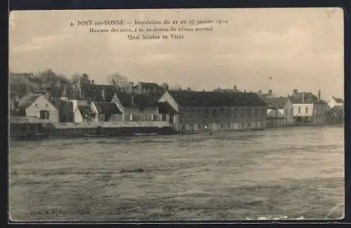 AK Pont-sur-Yonne, Inondation du 21 au 27 janvier 1910, Quai Nicolas de Vères