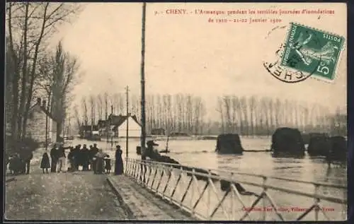 AK Cheny, L`Armancon pendant les terribles journées d`inondations de 1910, 21-23 Janvier 1910