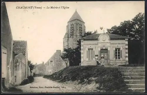 AK Chaumont /Yonne, La Mairie et l`Église