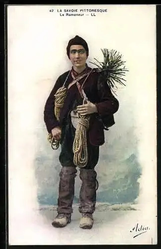 AK La Savoie Pittoresque, Le Ramoneur, Schornsteinfeger in voller Montur