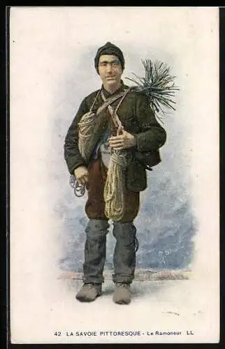 AK La Savoie Pittoresque, Le Ramoneur, Schornsteinfeger in voller Montur