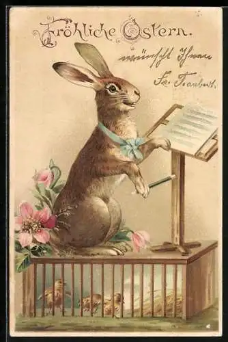 AK Osterhase als Dirigent vor einem Notenständer