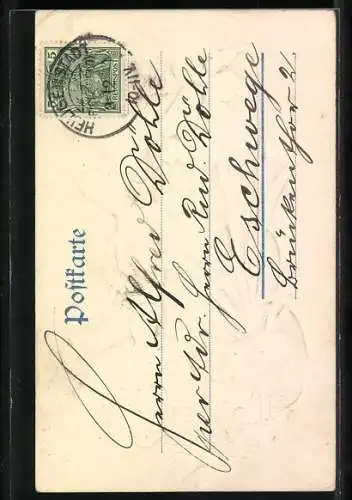 Präge-AK Zwerg sieht zu einer Narzisse auf