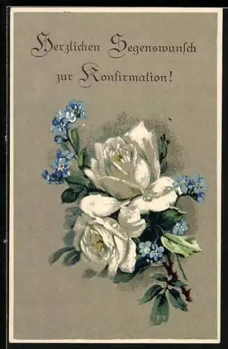 AK Blaue und weisse Blumen, Herzlichen Segenswunsch zur Konfirmation
