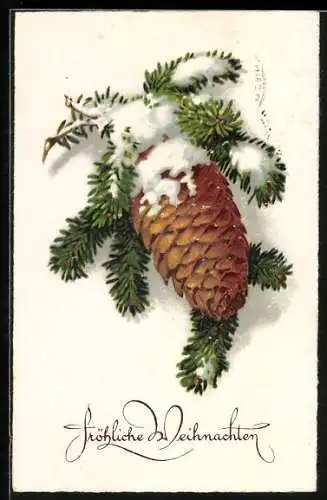 AK Tannenzapfen im Schnee, Fröhliche Weihnachten