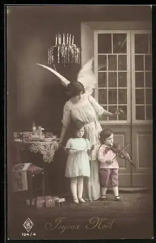 AK Weihnachtsengel mit zwei Kindern, Joyeux Noel