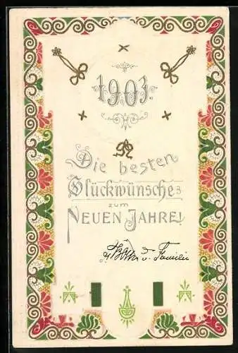 Präge-AK Jahreszahl 1903, DIe besten Glückwünsche zum neuen Jahre