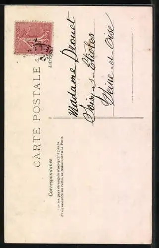 AK Mann mit zwei Ferkeln und Rosen, 1er Avril