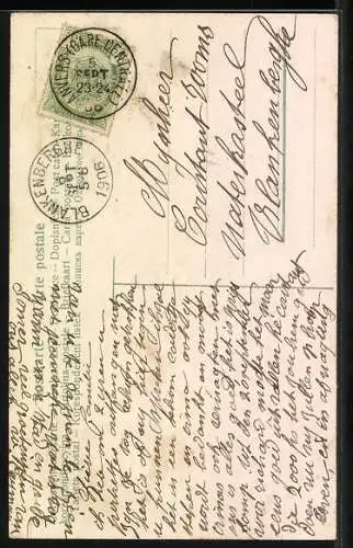 AK Frau trägt Amor in einem Korb auf ihrem Rücken