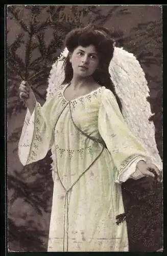 AK Weihnachtsengel mit Tannenzweigen