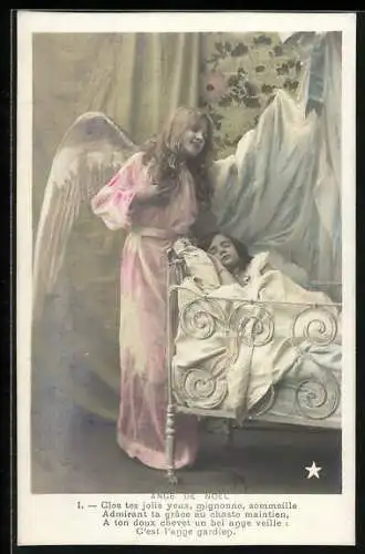 AK Schutzengel wacht über ein schlafendes Kind