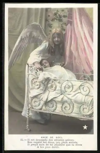 AK Schlafendes Mädchen wird von seinem Schutzengel behütet, Ange de Noel