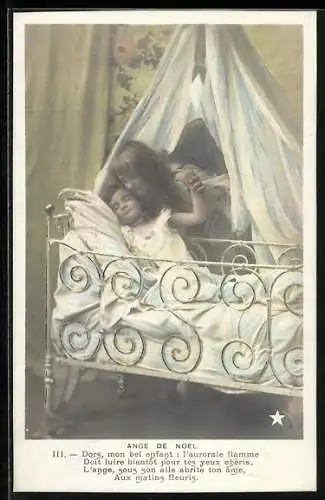 AK Schutzengel wacht über ein schlafendes Kind, Ange de Noel