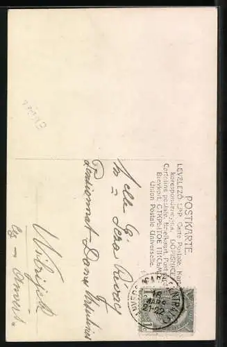 AK Engel mit Blumenkranz und Taube