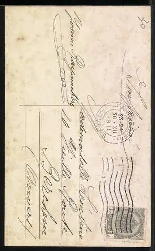 AK Neujahrsengel sitzt auf einer Wolke, Bonne année