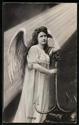 AK Allegorie Hoop, Engel mit einem Anker im Lichtschein