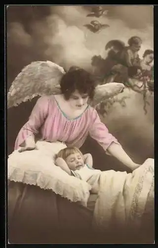 AK Schutzengel wacht über Kind in seinem Bett