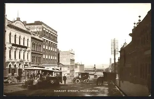 AK Melbourne, Market Street, Strassenbahn